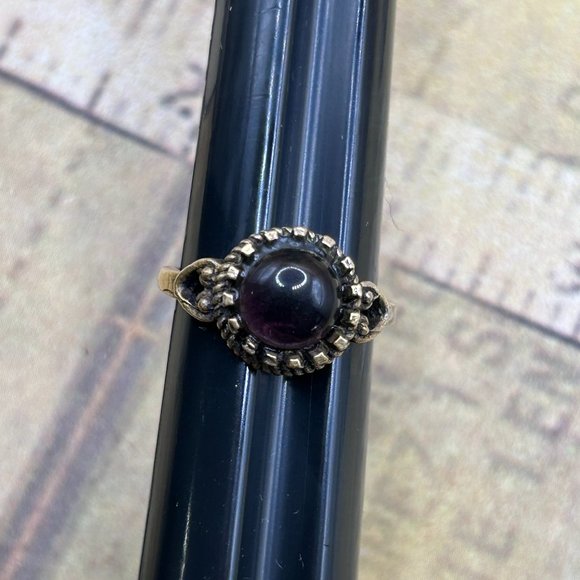 Vintage Old Ring 925 Gold Over Sterling Silver With Purple Cabochon Stone Sz 6 - Picture 7 of 7